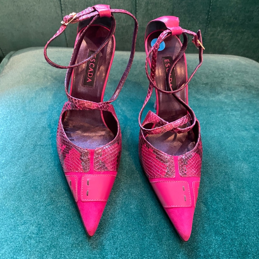 New, truly exquisite Escada raspberry python shoes